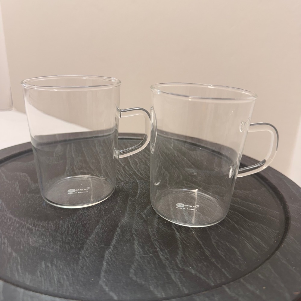 Jenaer Glas Clear Glass Mugs Set of 2 Made in Germany Borosilicate Tea Coffee